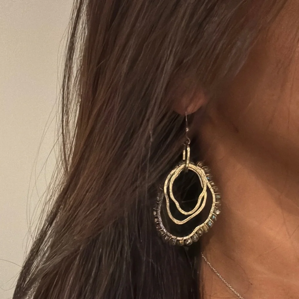 MIA Gold and Crystals Asymmetrical Hoop Earrings